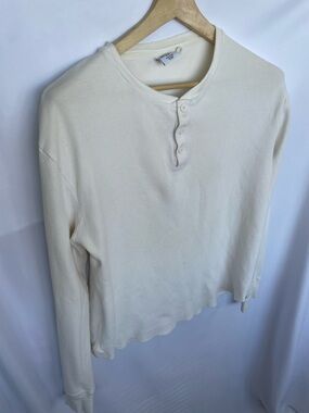 Urban Outfitters Cream Henley Ribbed Long Sleeve Size M